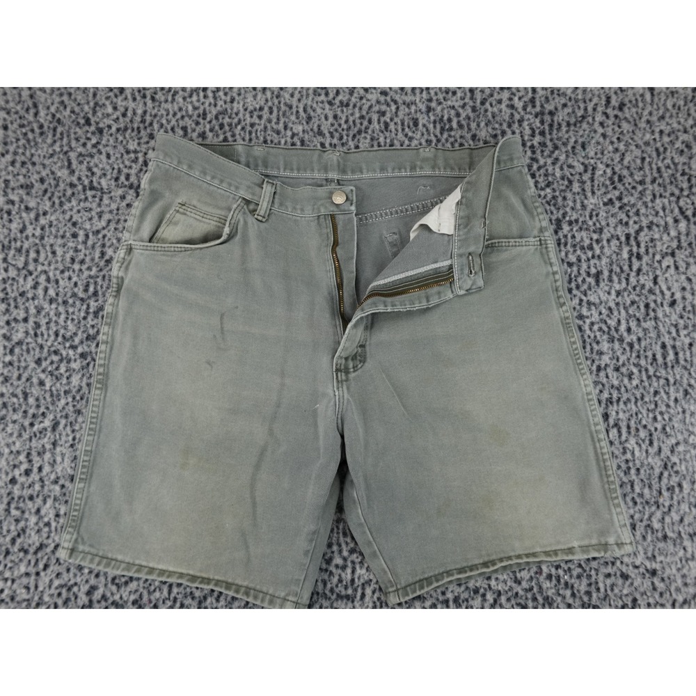 Wrangler Hero Originals Mens 32 Green Canvas Twill Shorts Faded Rugged 7651